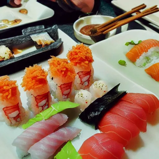 Image similar to jibril eating sushi by yu kamiya, by mashiro hiiragi