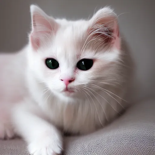 Prompt: photo of a pale pink kitteh