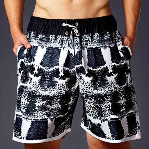 Image similar to anthropomorphic alligator male waring swimshorts