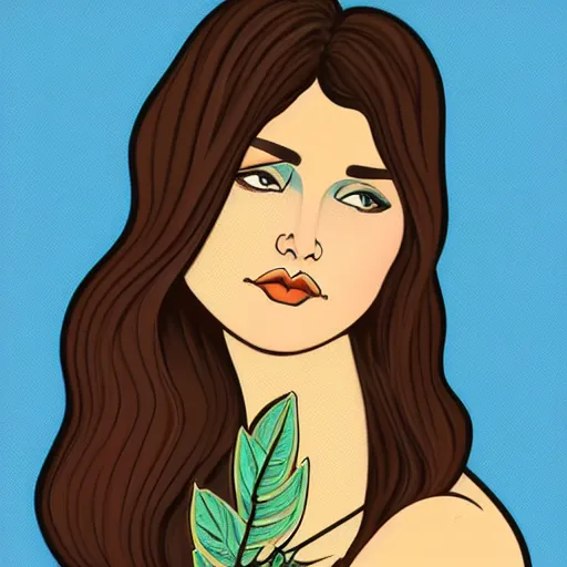 Image similar to curvy brunette woman with straight hair in a bob, romanian heritage, brown eyes, no bangs, digital art, cartoon, 8k, illustration, art nouveau, Alphonse Mucha, trending on artstation, medium shot, head shot