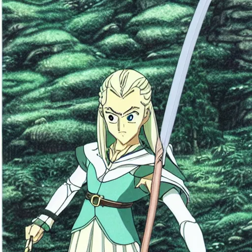 Image similar to legolas from the anime lord of the rings (1986), studio ghibli, very detailed, realistic