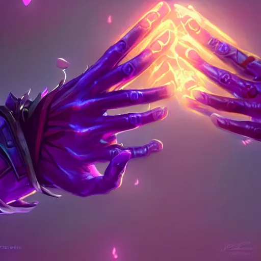 Image similar to glowing hands with fingers floating, eyes in the hand, glowing fingers, violet theme, bright art masterpiece artstation. 8 k, sharp high quality artwork in style of jose daniel cabrera pena and greg rutkowski, concept art by tooth wu, blizzard warcraft artwork, hearthstone card game artwork, human anatomy