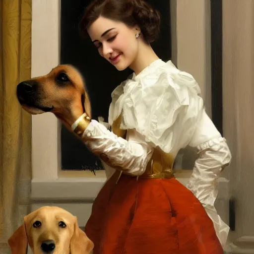 Image similar to a dog watching tiktok on iphone, oil on canvas artstation by J. C. Leyendecker and Edmund Blair Leighton and Charlie Bowater octane render