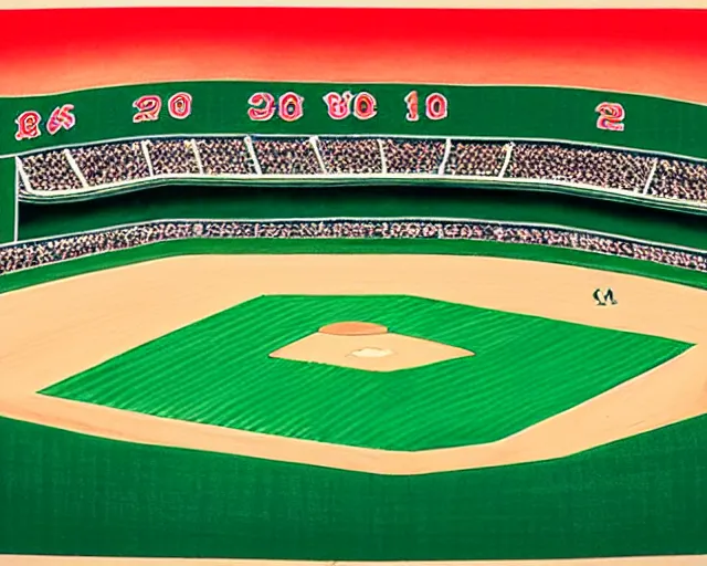 Prompt: ukiyo - e portrait of fenway park, green monster wall in left field, boston red sox