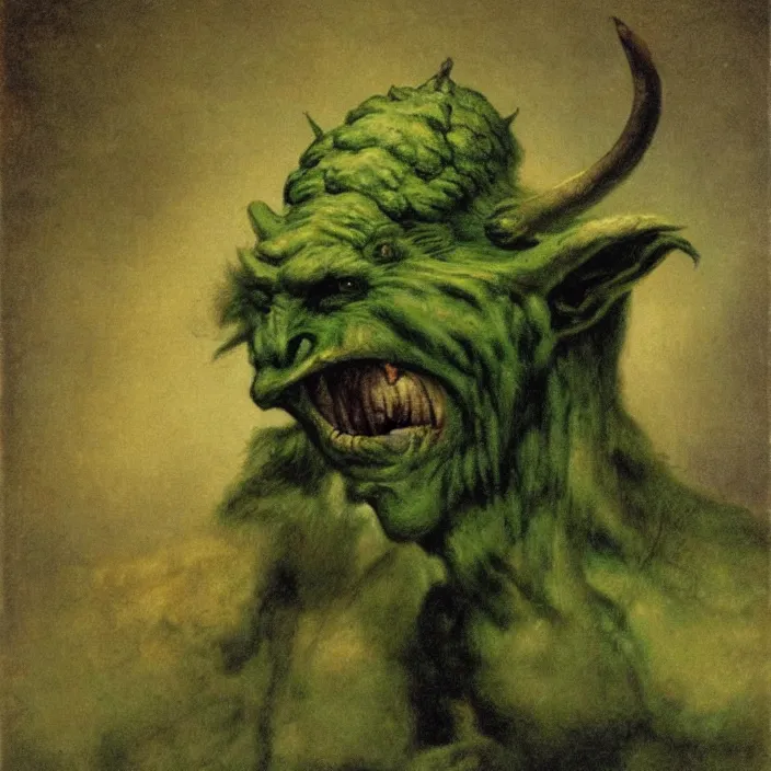 Prompt: a green-horned goblin monster, by Odd Nerdrum