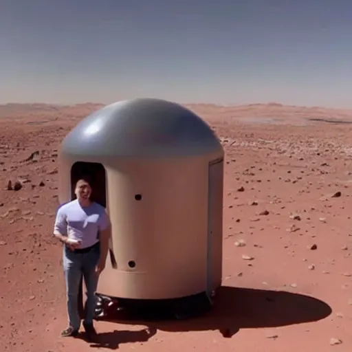 Prompt: Elon musk selfie with futuristic house on mars