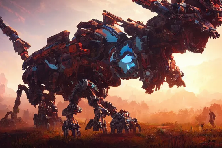 Image similar to thunderjaw machine mecanical creature robot of horizon forbidden west horizon zero dawn radiating a glowing aura global illumination ray tracing hdr fanart arstation by ian pesty and alena aenami artworks in 4 k