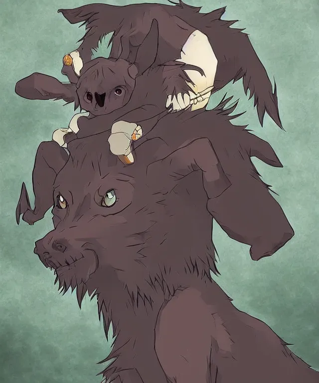 Image similar to a humanoid cute hellhound in the style of studio ghibli in the style of slice of life anime trending on artstation deviantart pinterest detailed realistic hd 8 k high resolution