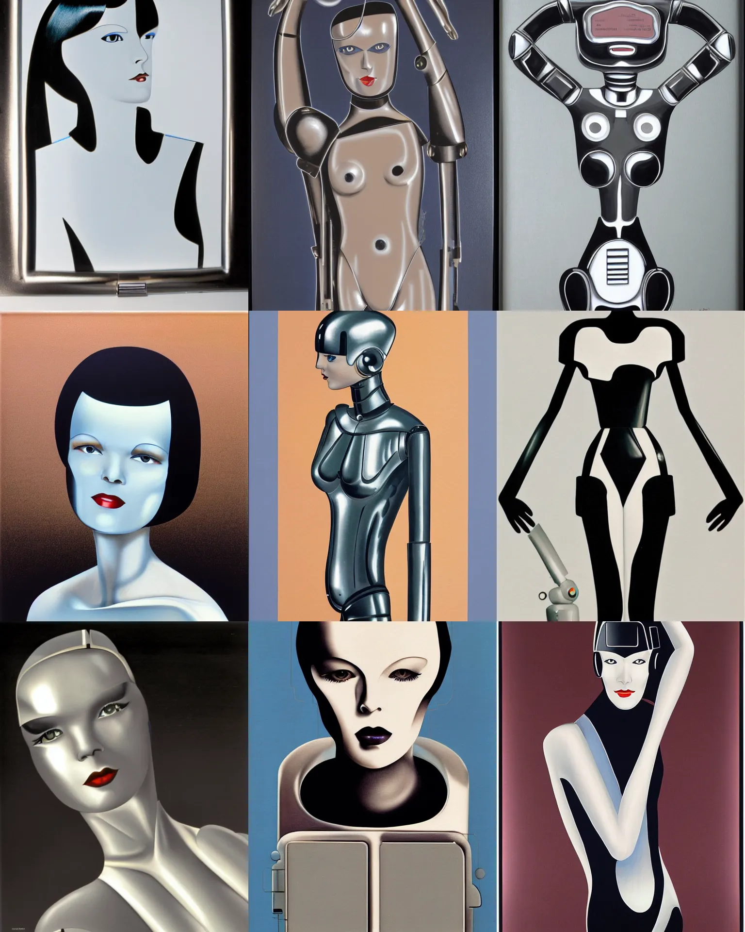 Prompt: mary louise brooks, chrome skin, robot, 1 9 8 0 s airbrush, clean lines, futuristic, art deco circuit board