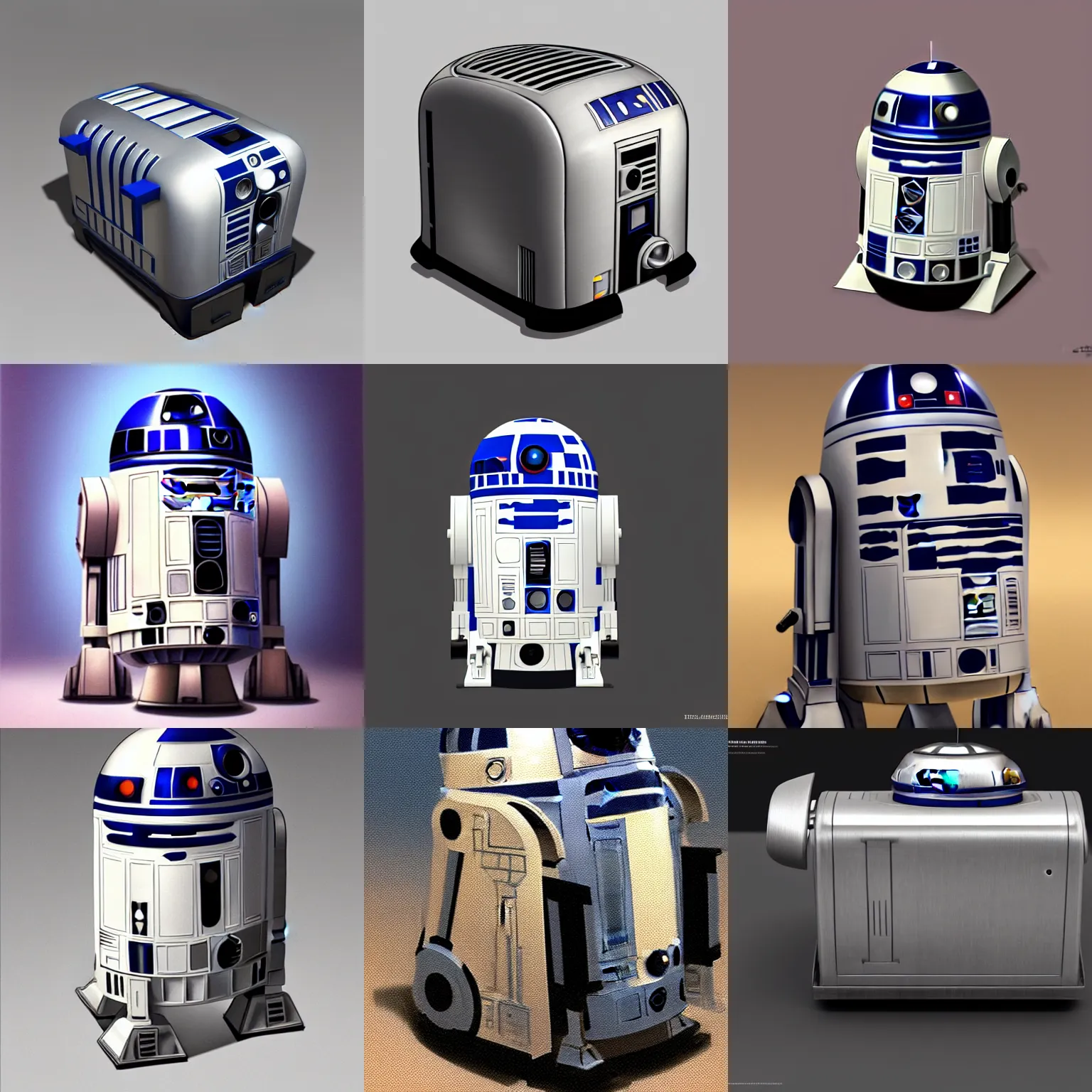 Prompt: toaster in the style of r2d2, concept art by Ralph mcquarrie, masterpiece, highly detailed and ultra realistic, trending on artstation, cgstudio