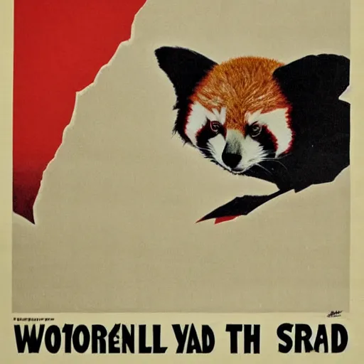 Image similar to red panda on a propaganda poster, world war, circa 1 9 3 9, stencil