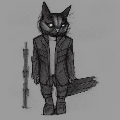 Prompt: cyberpunk cat in suit sketch