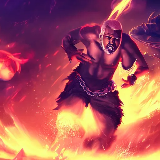 Prompt: Kanye West, League of Legends amazing splashscreen artwork, splash art, hd wallpaper, deviantart, artstation