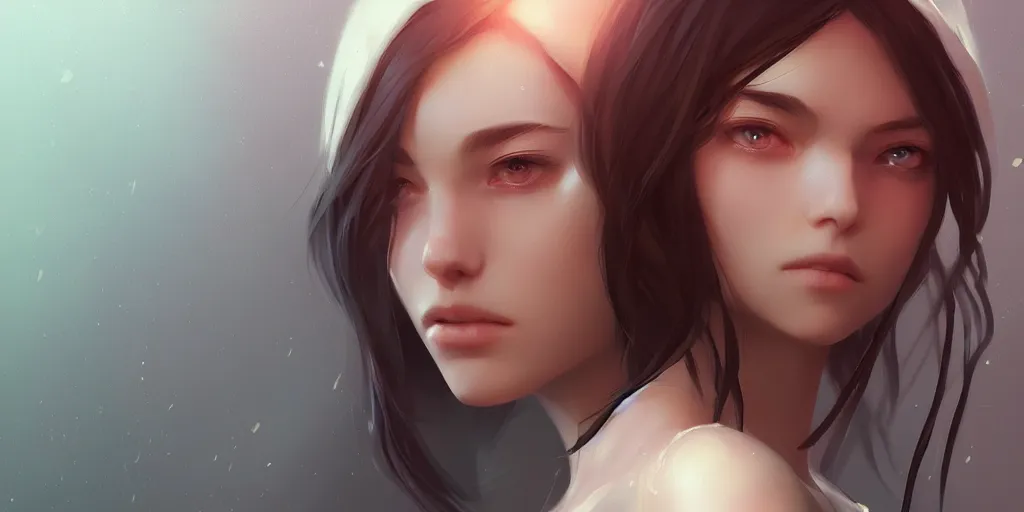 Image similar to young woman, somber white eyes, gentle lighting, personal quarters, digital art by Makoto Shinkai ilya kuvshinov and Wojtek Fus, digital art, concept art,