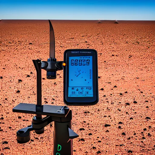 Image similar to mobile camoflaged rugged weather station sensor antenna for monitoring the australian desert, XF IQ4, 150MP, 50mm, F1.4, ISO 200, 1/160s, dawn