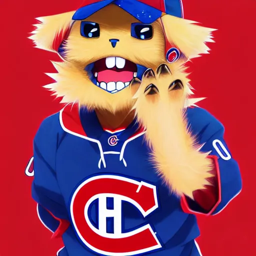 Image similar to anime Portrait of Youppi the Habs Montreal Canadiens Mascot as a very cute powerful and friendly pokemon, highly detailed anime, smooth, sharp focus, dynamic lighting, intricate, trending on ArtStation, illustration pokemon, art by WLOP