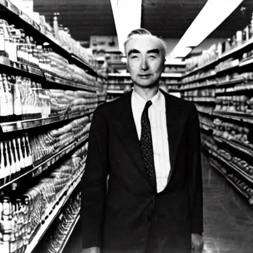 Image similar to photo of robert oppenheimer in the grocery store