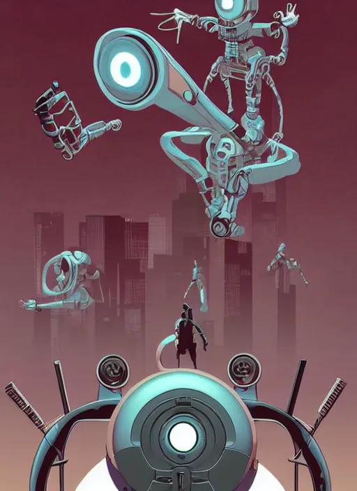 Image similar to poster artwork by Michael Whelan and Tomer Hanuka, Aperture Science, clean