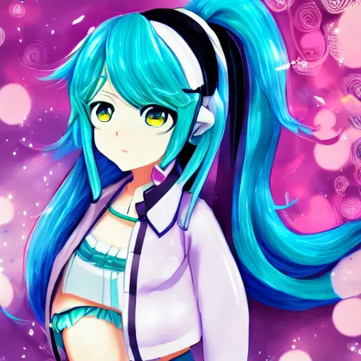 Prompt: hatsune miku pregnant in third trimester, high quality anime art in full growth, by ixima