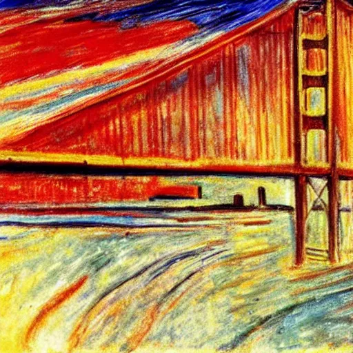 Prompt: golden gate bridge in the style of edvard munch