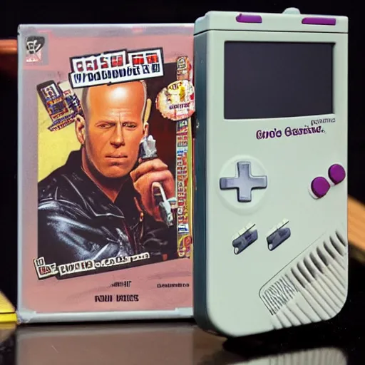 Image similar to the box for a Gameboy videogame that just loads a picture of Bruce Willis, no other gameplay features