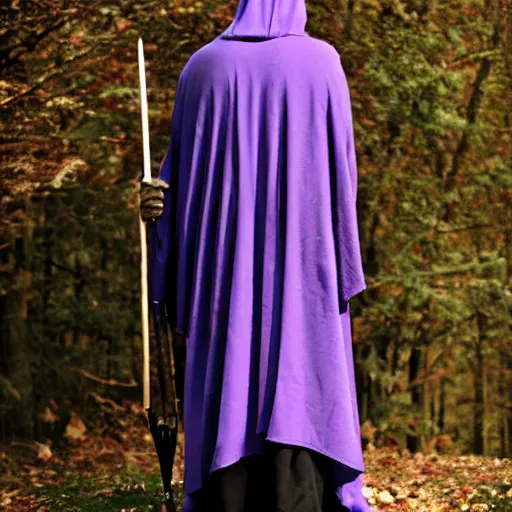 Image similar to grim reaper, purple cloak, full body