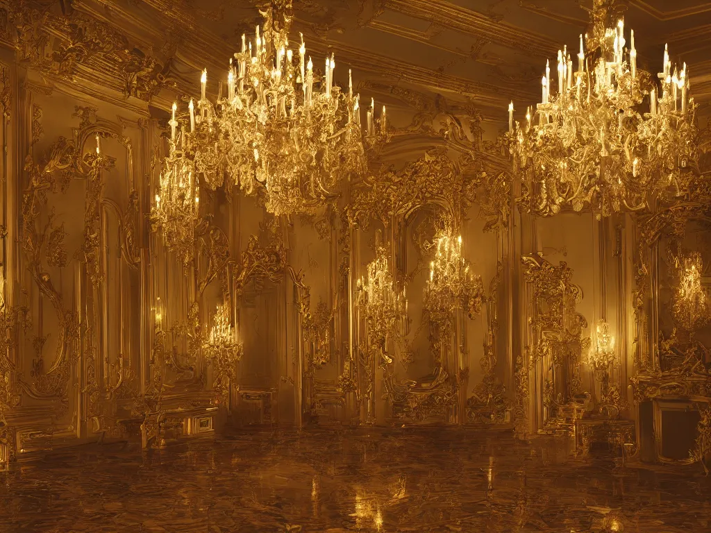 Image similar to hyper realistic photo of a luxury baroque room interior volumetric lights