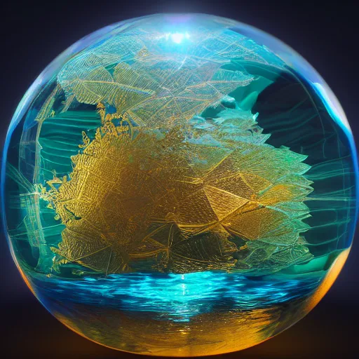 Prompt: tilt shift sphere leaf underwater huge light intricate reflection diffraction marble gold obsidian preraffaellite photography cut, octane, artstation render 8 k neon