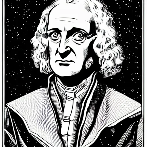 Prompt: portrait of isaac newton by laurie greasley