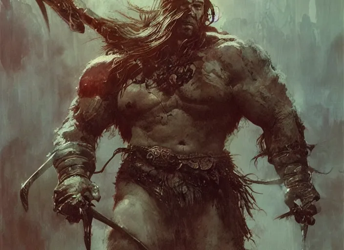 Image similar to conan the barbarian, intricate, elegant, highly detailed, vivid colors, john park, frazetta, sparth, ruan jia, jeffrey catherine jones