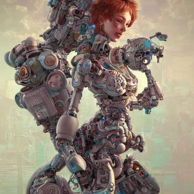 Image similar to the portrait of true neutral colorful female cyborg milk maid as absurdly beautiful, gorgeous, elegant, lactating robot, an ultrafine hyperdetailed illustration by kim jung gi, irakli nadar, intricate linework, bright colors, final fantasy, unreal engine 5 highly rendered, global illumination, radiant light, detailed and intricate environment