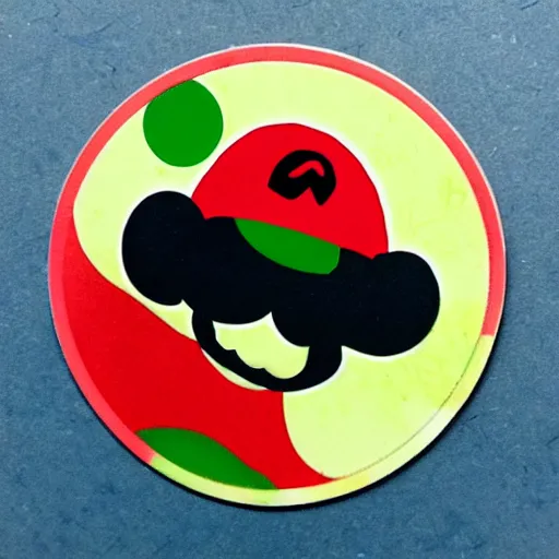 Prompt: die cut sticker, yoshi wearing mario's mustache, splatter paint