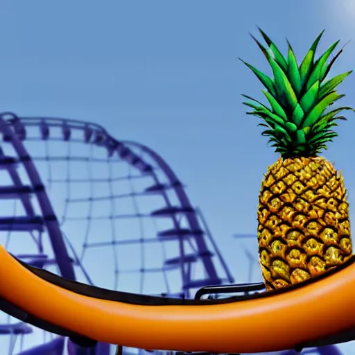 Prompt: a pineapple on a rollercoaster, realistic, 8 k