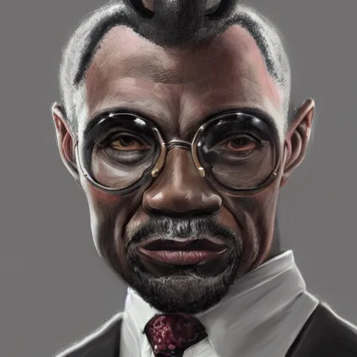 Image similar to a portrait of a muscular older black man with cornrows and a suit with a monocle on, D&D, sci-fi, elegant, hopeful, muscular, highly detailed, digital painting, artstation, concept art, smooth, sharp focus, illustration