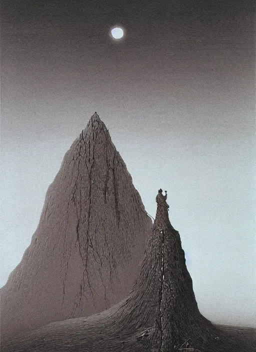 Image similar to mountain by beksinski and salvadore dali