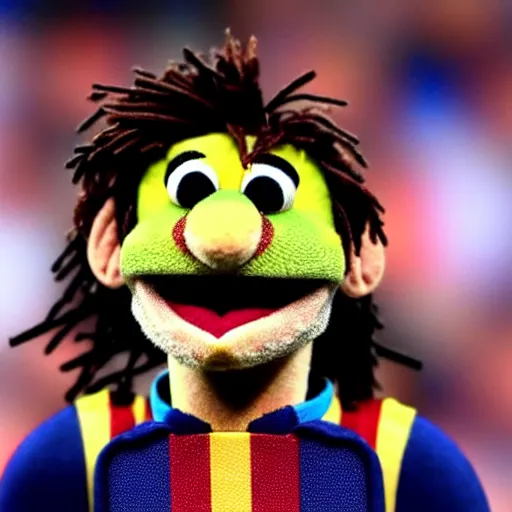 Prompt: Lionel Messi as a Muppet, close up