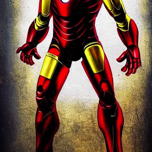 Prompt: cave painting of iron man