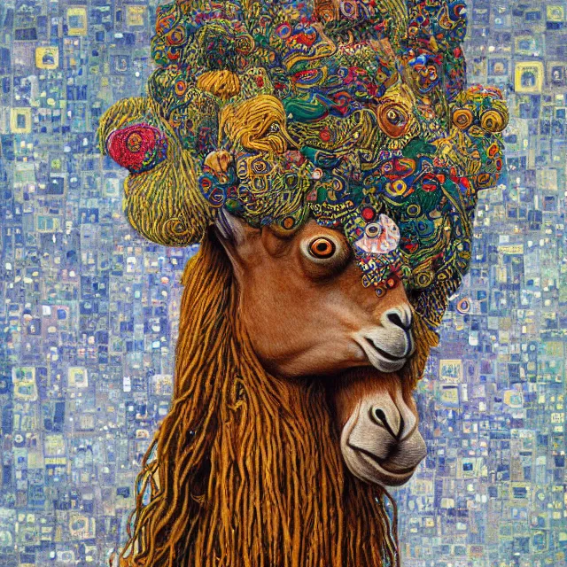 Prompt: llama with dreadlocks, in the style of gustav klimt, by mandy jurgens, ernst haeckel, james jean