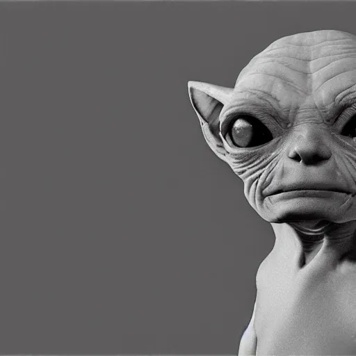 Prompt: gollum as a hairless cat, b & w photo