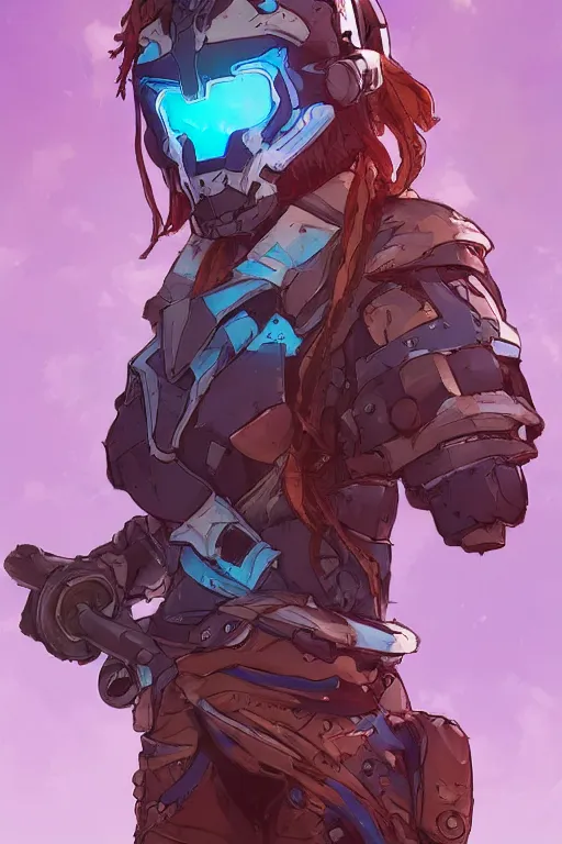 Image similar to combination suit armor aloy horizon forbidden west horizon zero dawn robot ninja mask helmet backpack tribal, art gta 5 comics, official fanart behance hd artstation by jesper ejsing, by rhads, makoto shinkai and lois van baarle, ilya kuvshinov, ossdraws radiating a glowing aura cgi rtx 2 0 2 2