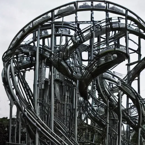 Prompt: an HR GIGER rollercoaster-g