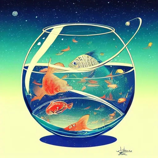 Prompt: fish bowl containing a universe, extremely detailed, sharp focus, wide view, smooth, digital illustration, by james jean, by rossdraws, frank franzzeta, sakimichan