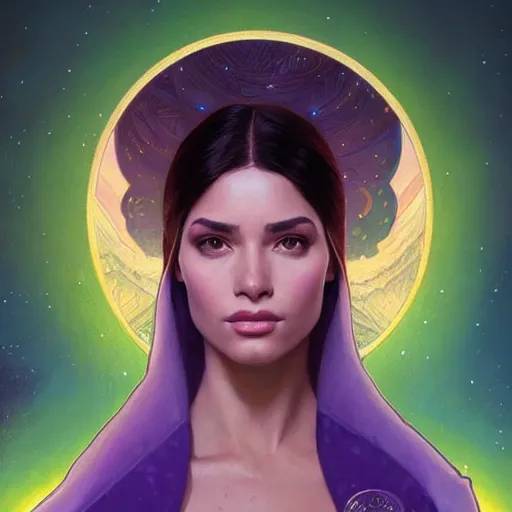 Image similar to Portrait of very very very very very very beautiful Latina woman, spacesuit, purple eyes, intricate, elegant, highly detailed, digital painting, artstation, concept art, smooth, sharp focus, illustration, art by artgerm and greg rutkowski and alphonse mucha