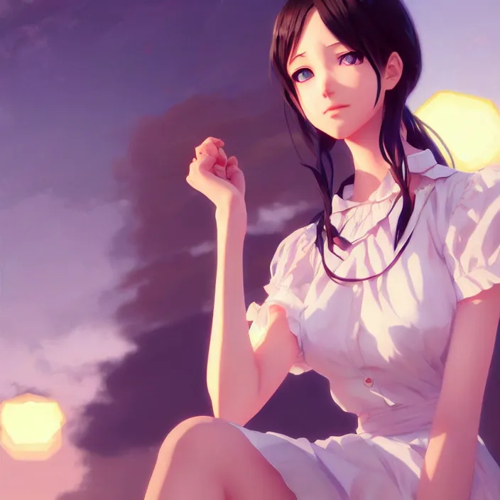 Image similar to a potrait of anime girl, my dress up darling anime, fine details, night setting, realistic shaded lighting poster by ilya kuvshinov katsuhiro, artgerm, jeremy lipkin and michael garmash, unreal engine 5, radiant light, detailed and intricate environment