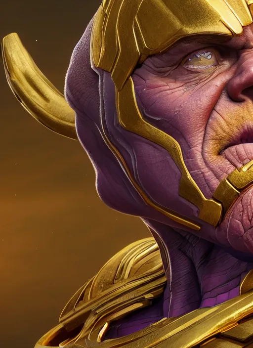 Image similar to thanos, au naturel, hyper detailed, digital art, trending in artstation, cinematic lighting, studio quality, smooth render, unreal engine 5 rendered, octane rendered, art style by klimt and nixeu and ian sprigger and wlop and krenz cushart