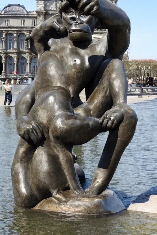 Image similar to Une statue monumentale en plein-pied de Harambe, bronze poli, fonte à la cire perdue, Collection du Musée du Louvre