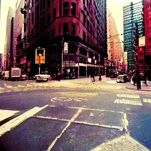 Prompt: Beautiful colored-photo cameraphone 1969 soft Photograph of New York city street