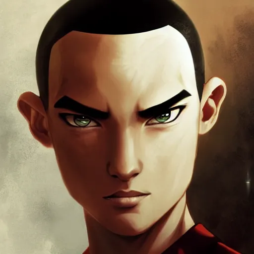 Image similar to Portrait of Aang from Avatar: The Last Airbender, by Charlie Bowater