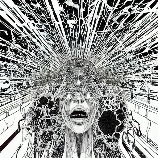 Prompt: shintaro kago yoji shinkawa and victo ngai godmachine psychedelic deepdream gravely heavenly cellular human body apophasis glorious energy of the sun cybernetic organism of pure energy and light synthetic emotional symposium of death