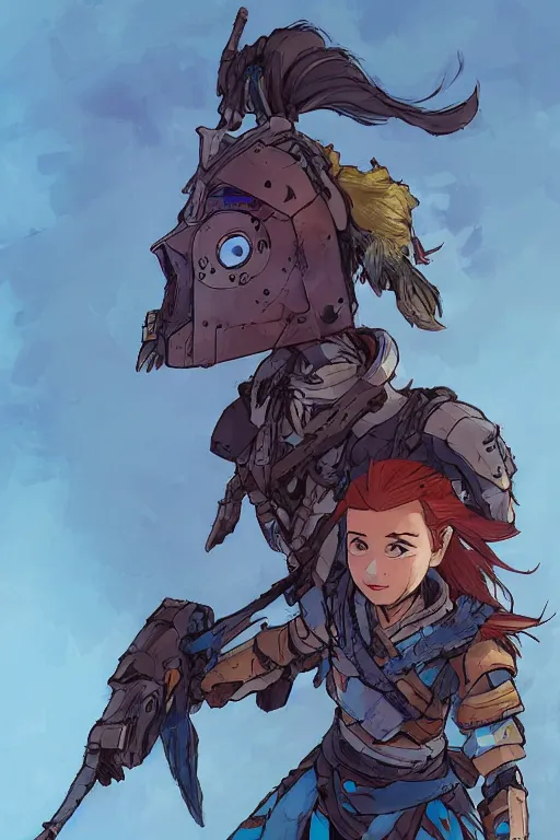 Image similar to combination suit armor aloy horizon forbidden west horizon zero dawn robot ninja mask helmet backpack tribal, gta 5 comics, official fanart behance hd artstation by jesper ejsing, by rhads, makoto shinkai and lois van baarle, ilya kuvshinov, ossdraws